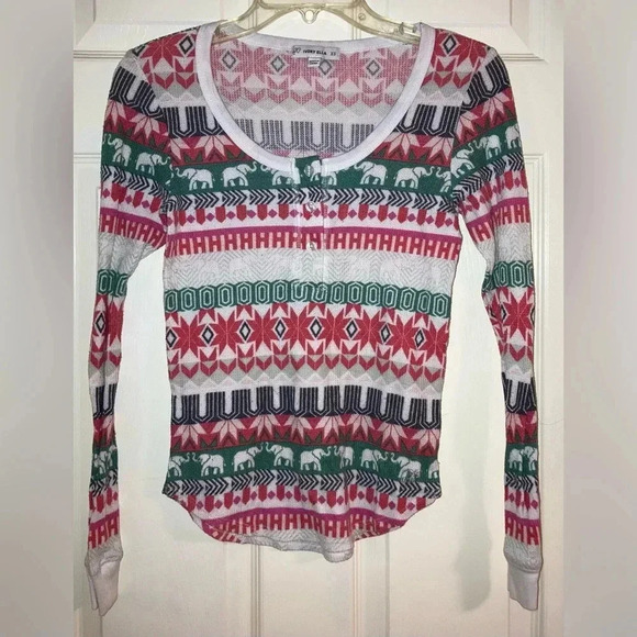 Woman IVORY ELLA green Red White Celeste Fair Isle Christmas Pajama Shirt XS top - Picture 2 of 4